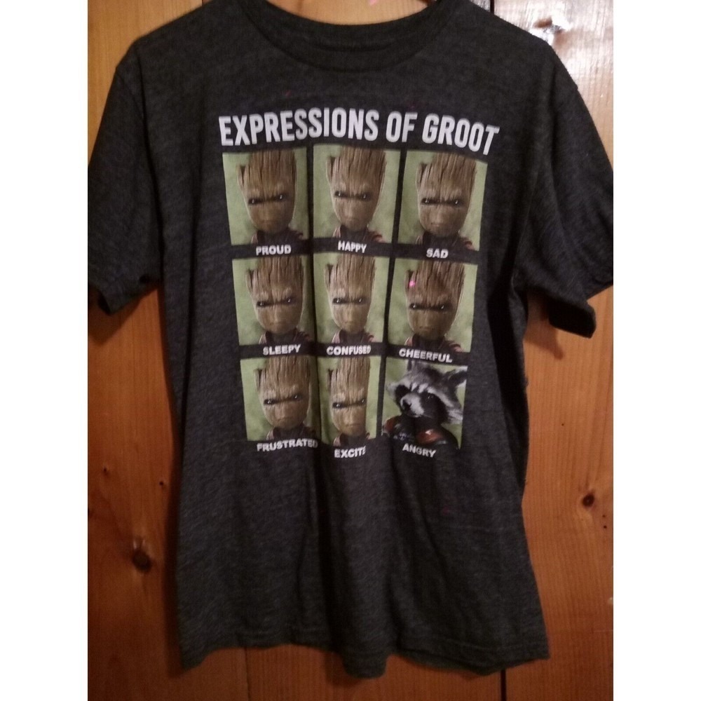 Marvel Guardians of the Galaxy Expressions of Groot‎ Tshirt size M Gray Grey